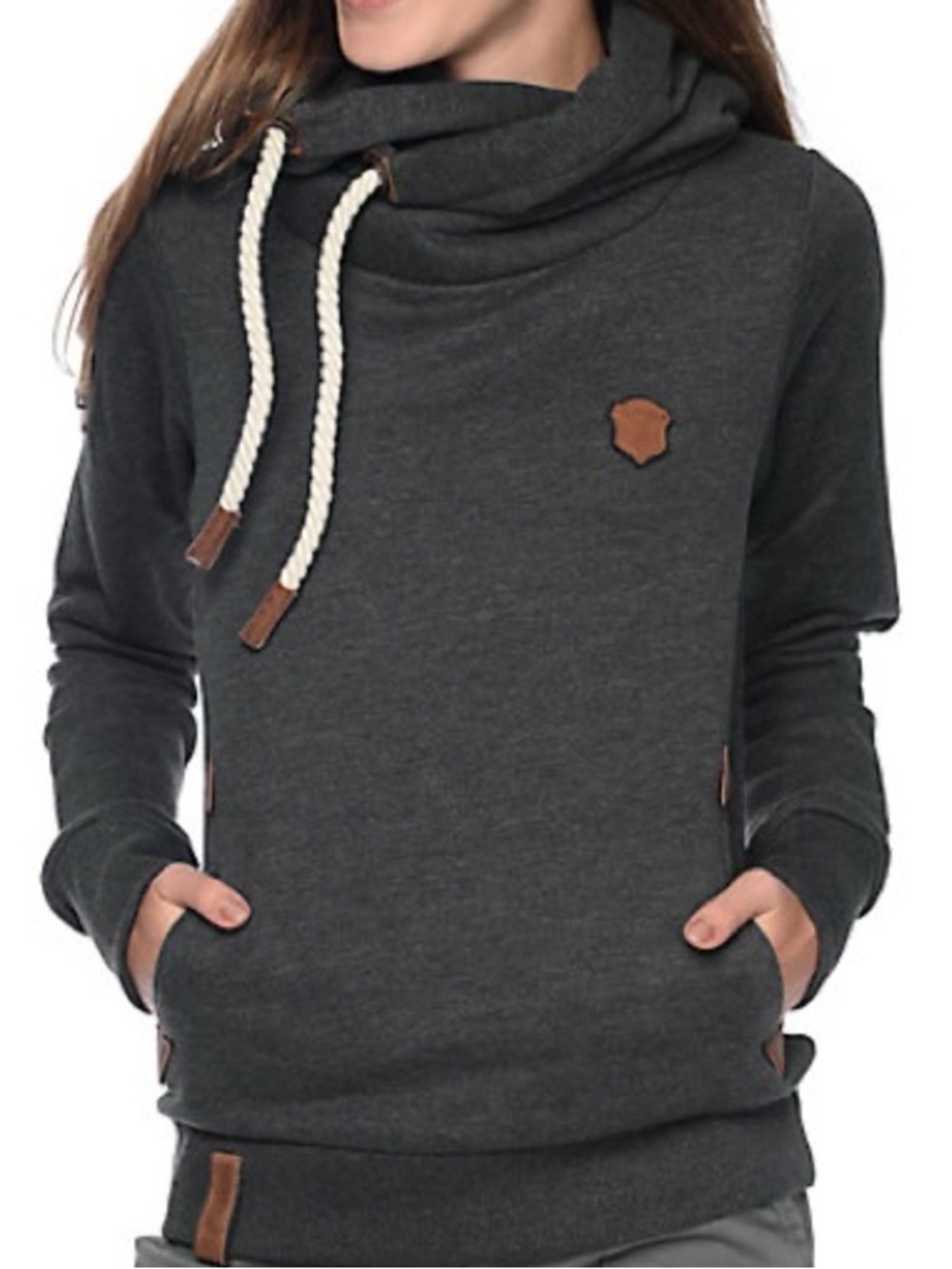 Naketano Brave New World Dark Gray Cowl Cross Neck Hoodie Size Medium